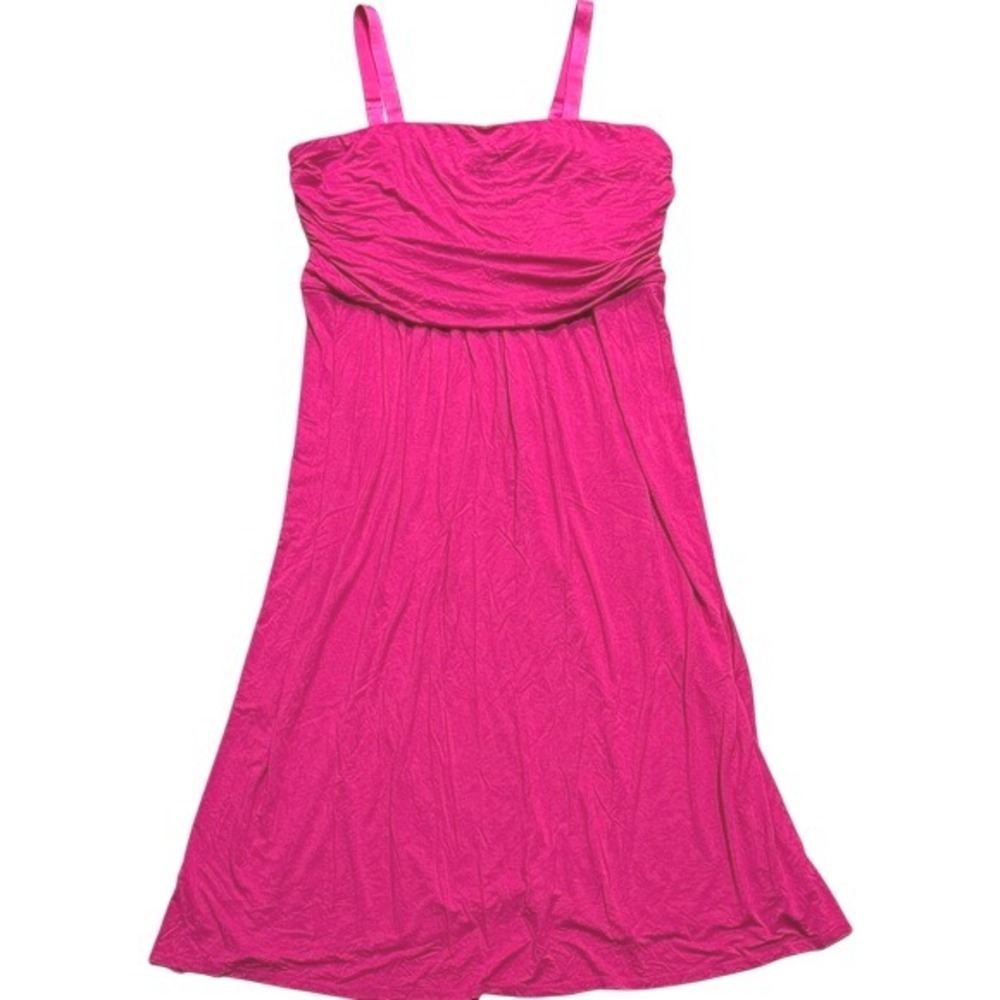 Lane Bryant Dress Plus 22 24 3X Vibrant Hot Pink Midi Strapless Slits Sexy Vacay